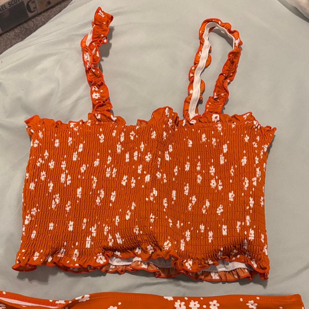 Amazon Orange Floral Women's Swim Top